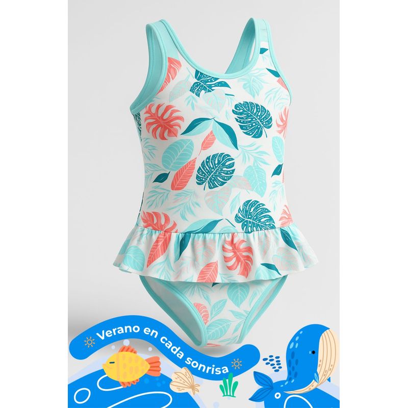 Vestido de baño tipo enterizo para niña en microfibra