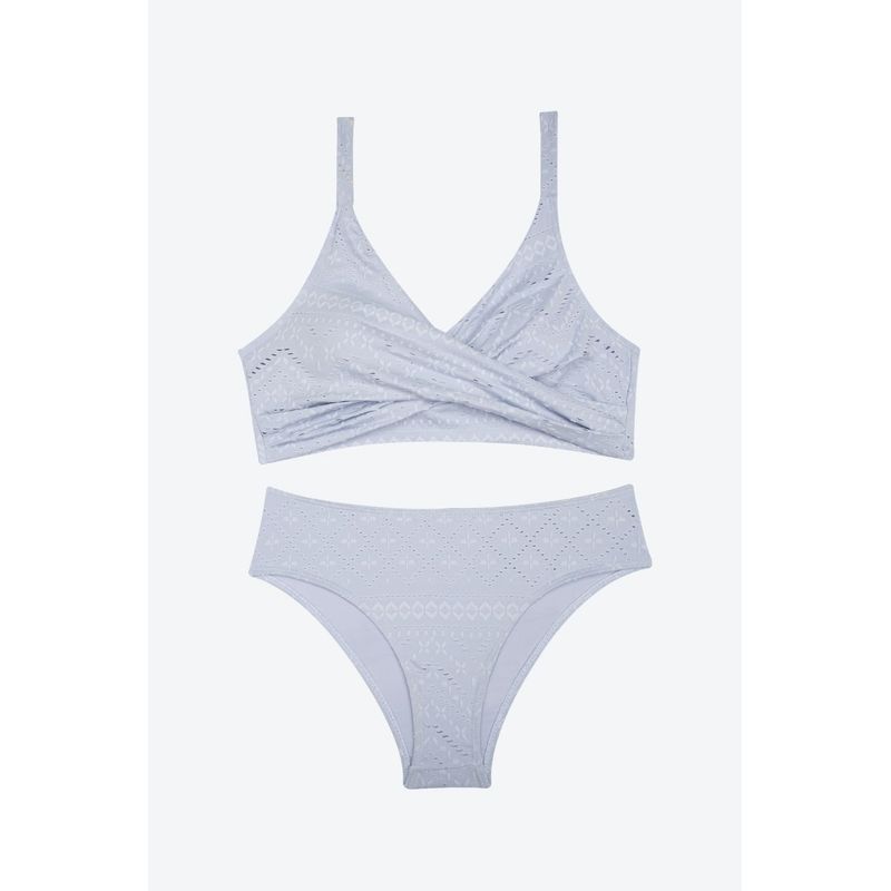 Vestido de baño bikini en microfibra con textura de ojalillo