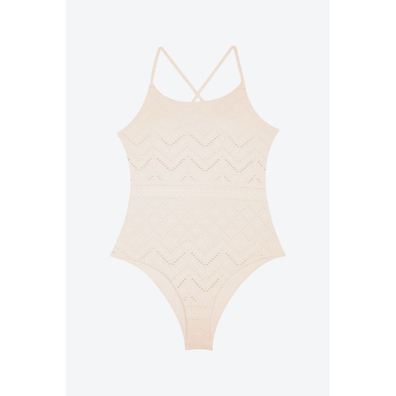 Vestido de baño estilo enterizo con textura de ojalillo