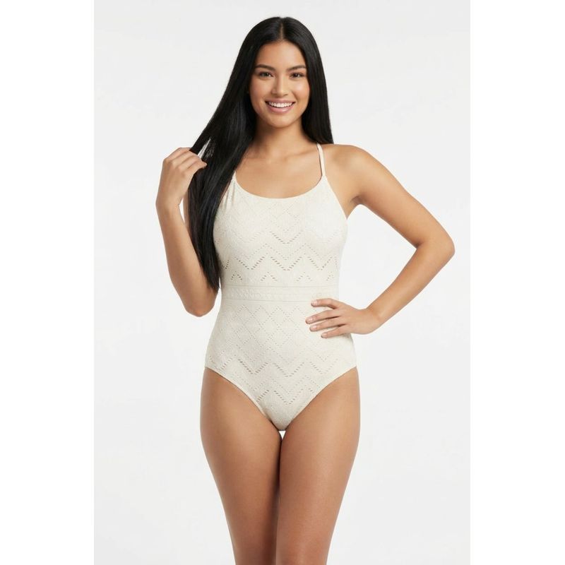 Vestido de baño estilo enterizo con textura de ojalillo