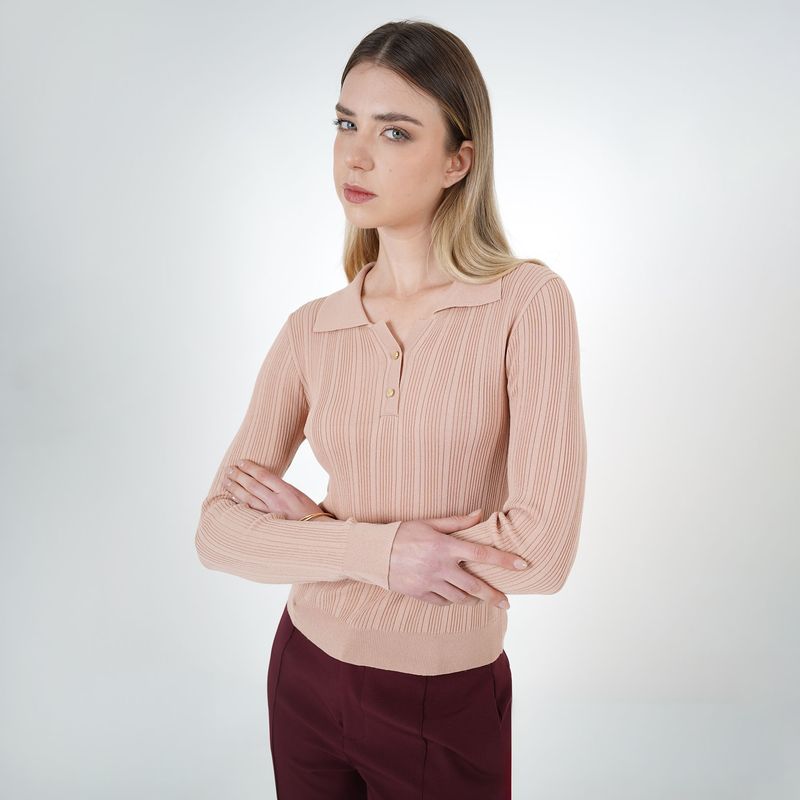 Sweater Cuello Camisero Manga Larga