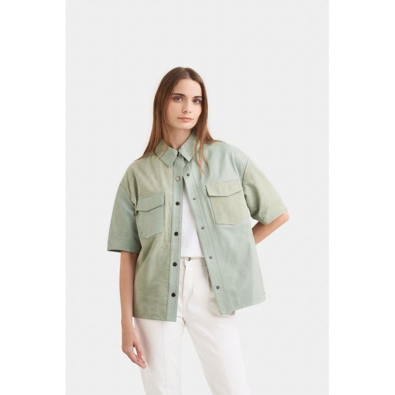 Camisa samur de cuero y gamuza silueta oversized