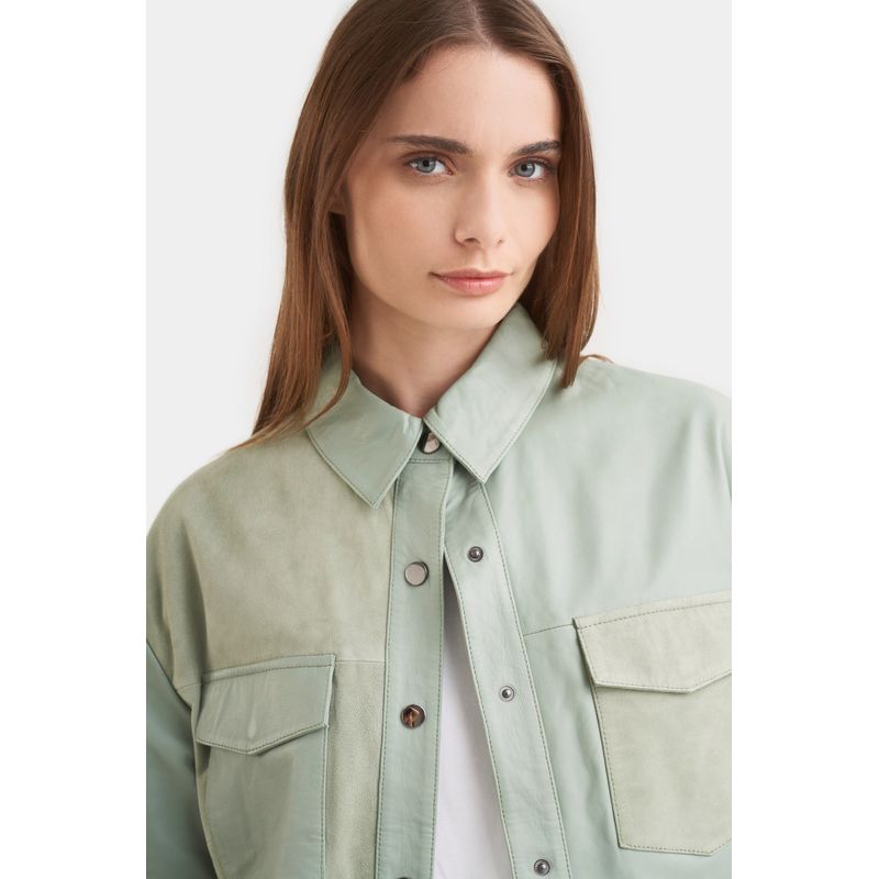 Camisa samur de cuero y gamuza silueta oversized