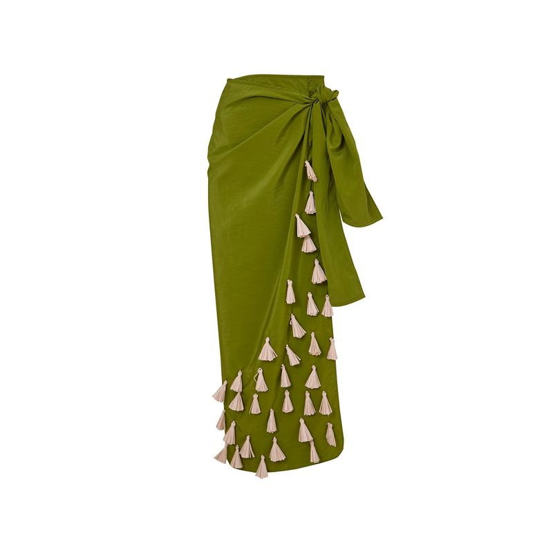 FALDA SAMOA BORLAS RAFIA HIGH OLIVE