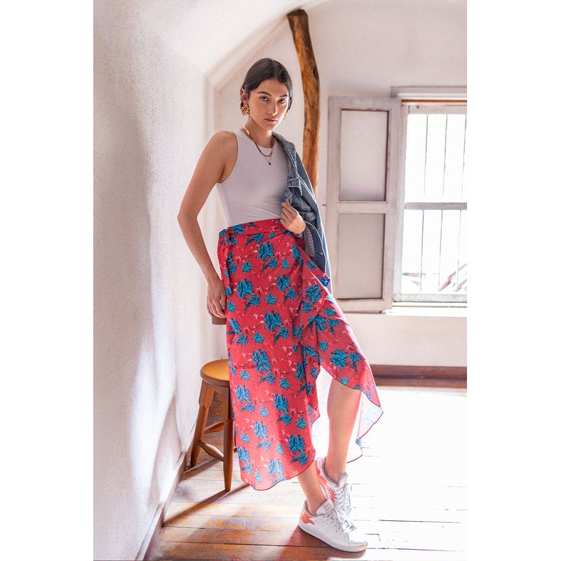 Falda Osaka Peonias Rojo