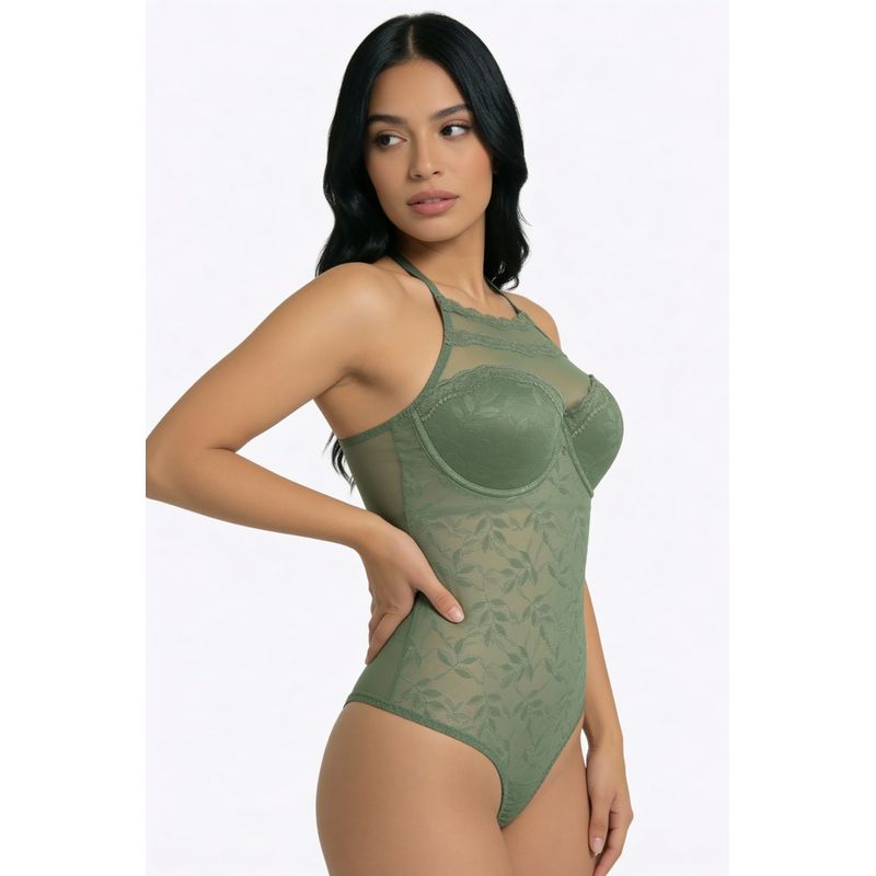 Body tipo halter con realce confeccionado en malla
