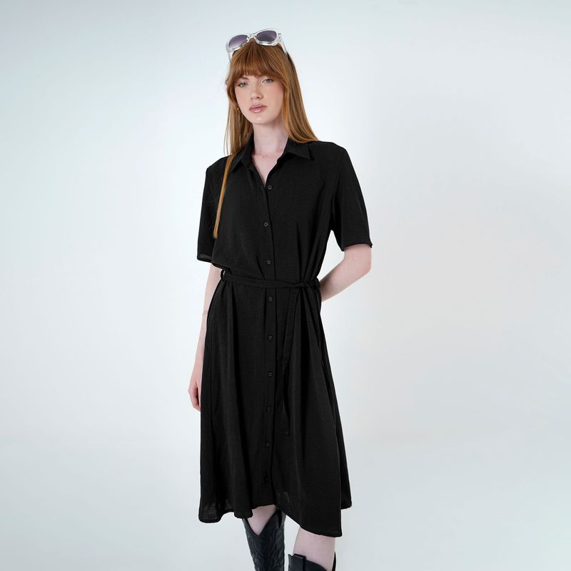 Vestido Cuello Camisero Manga Corta