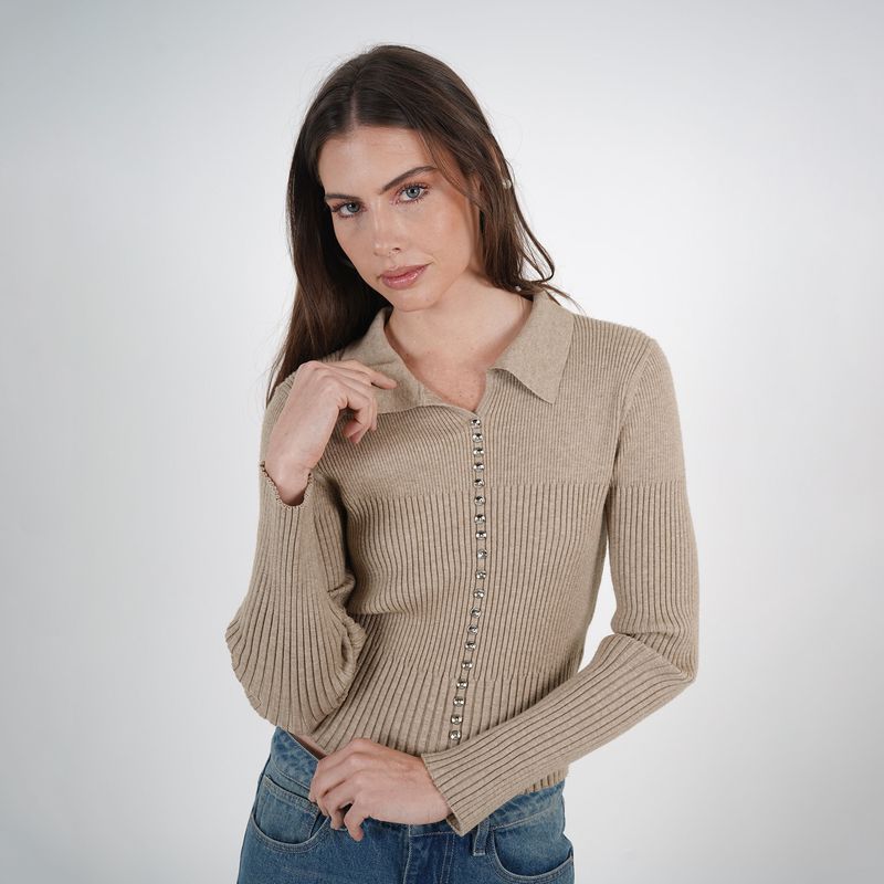 Sweater Cuello Camisero Manga Larga