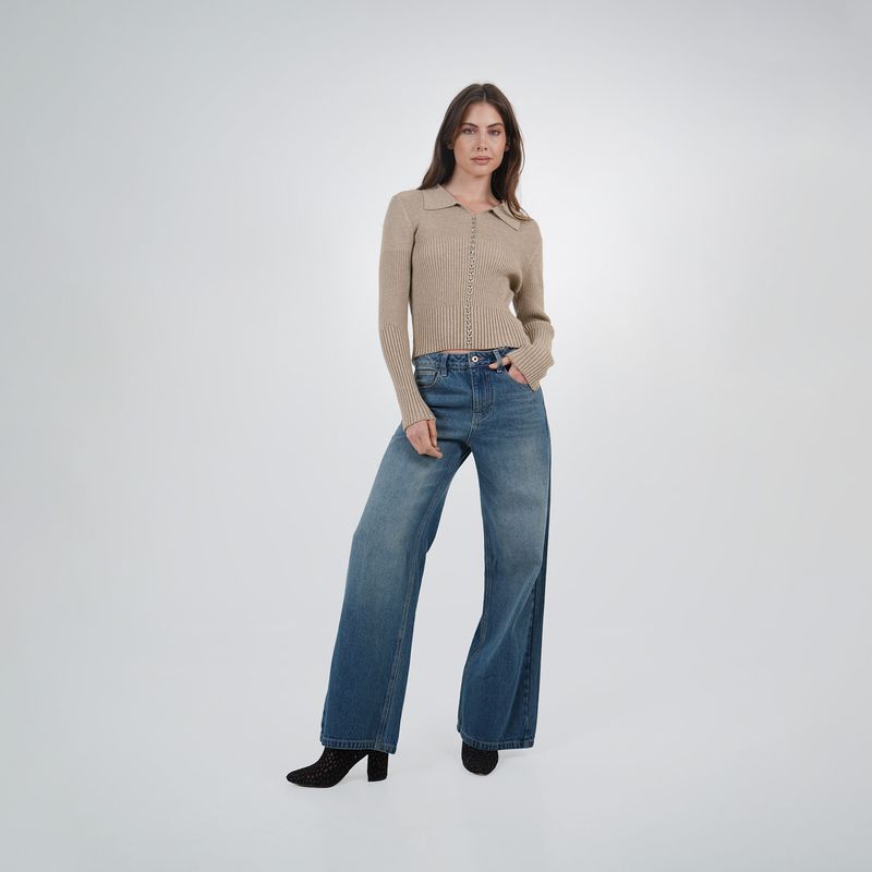 Sweater Cuello Camisero Manga Larga