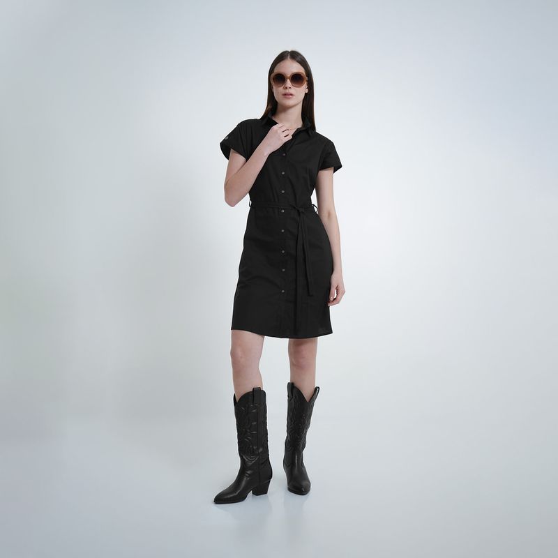 Vestido Cuello Camisero Manga Corta