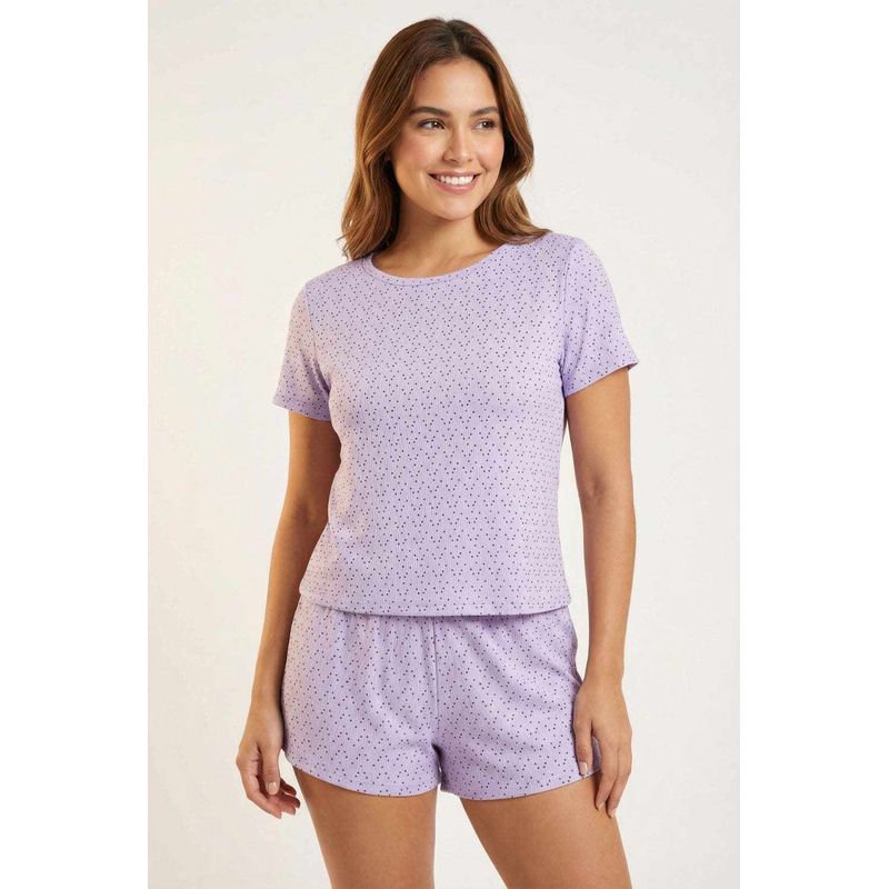 Conjunto pijama manga corta en poliester de tacto suave