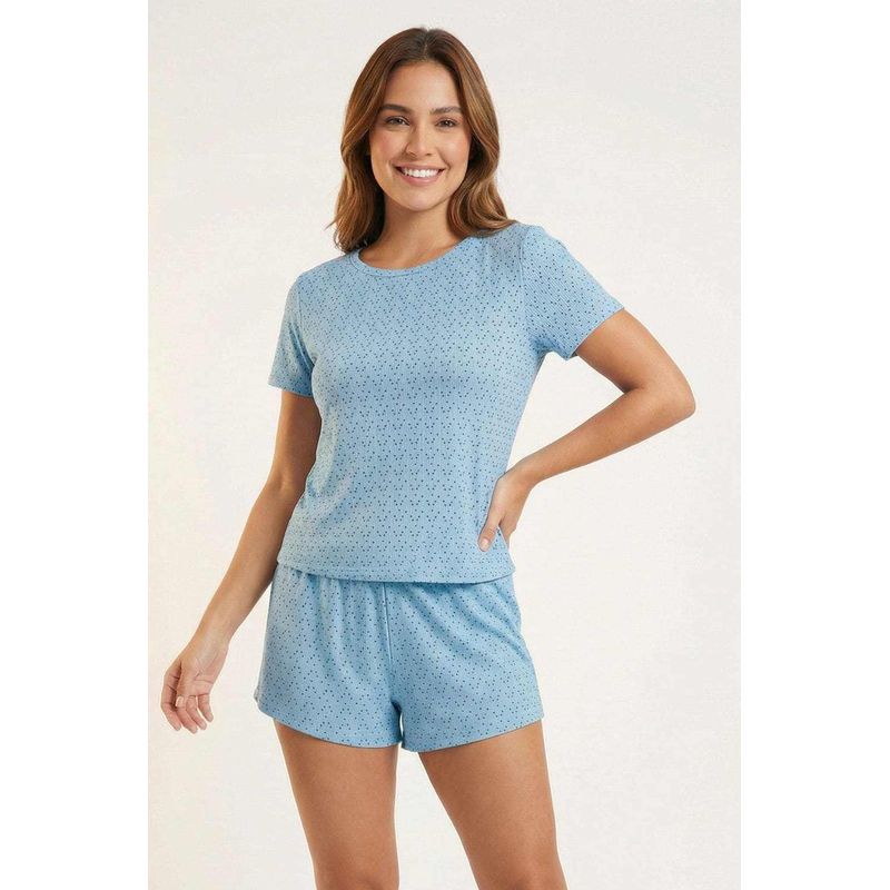 Conjunto pijama manga corta en poliester de tacto suave
