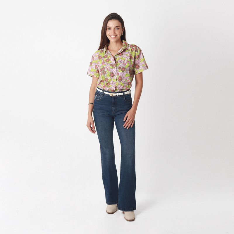 Blusa Cuello Camisero Manga Corta