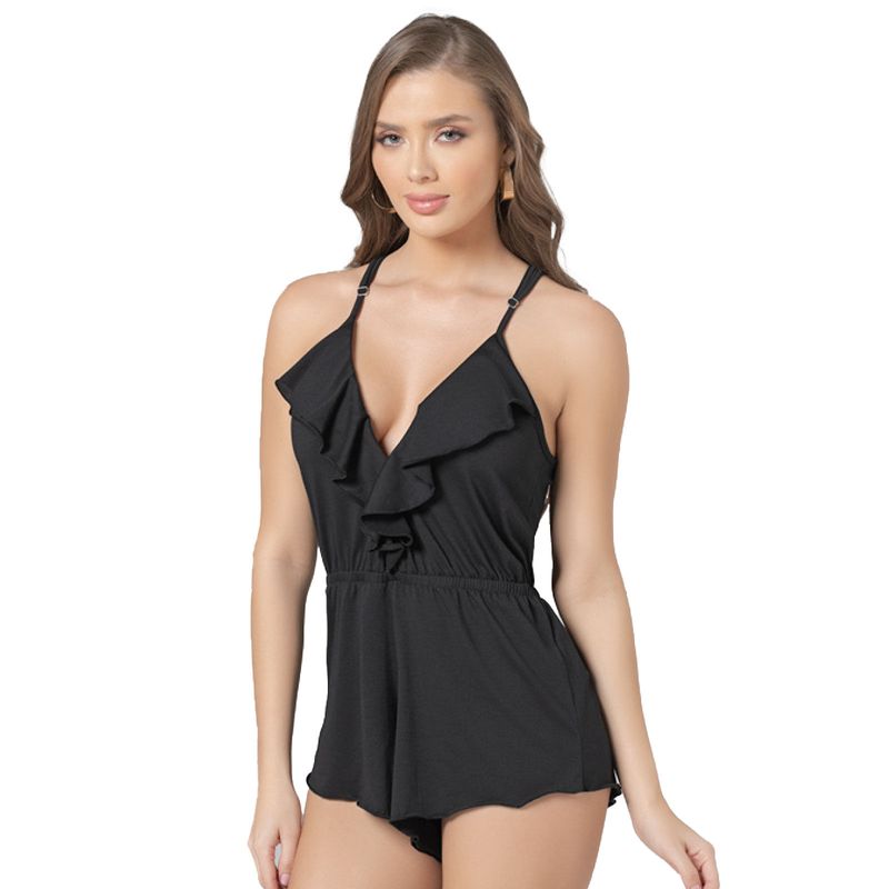 Enterizo Corto Mujer Negro Fi 5556