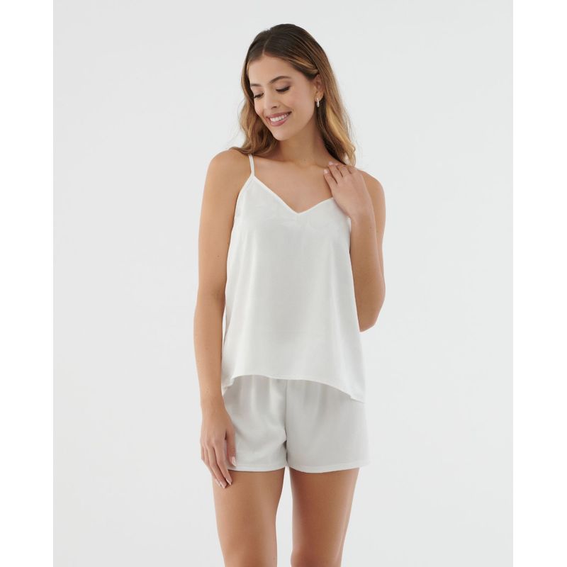 Pijama short | Cuello en V | Tiras ajustables | Tela con textura | silueta amplia18504