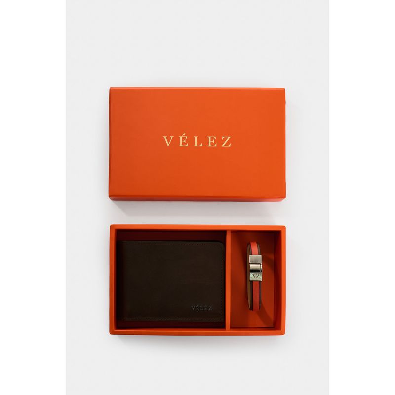 Kit Billetera y manilla Ivy de cuero para hombre detalle contraste