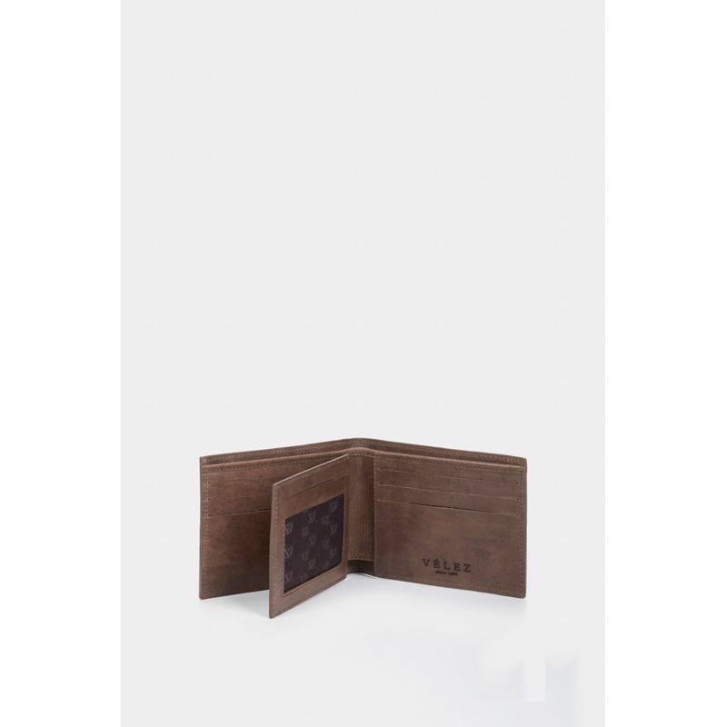 Billetera titus de cuero para hombre grabado cruces Cafe