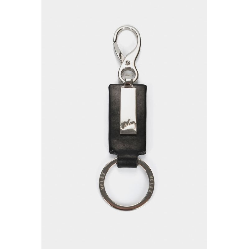 Llavero Retro de cuero mosquetón Negro