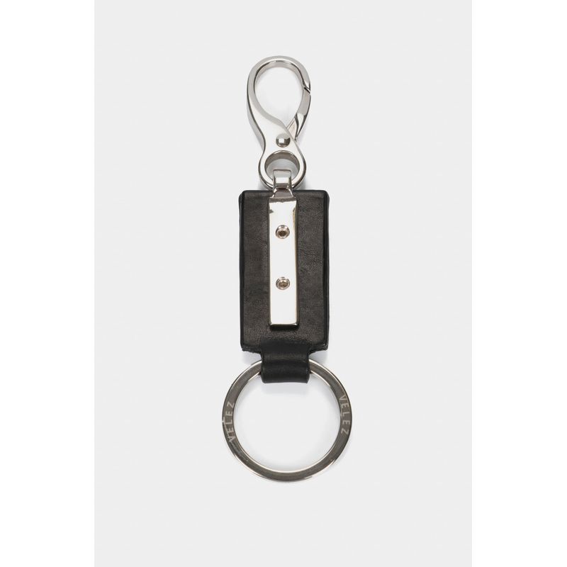 Llavero Retro de cuero mosquetón Negro