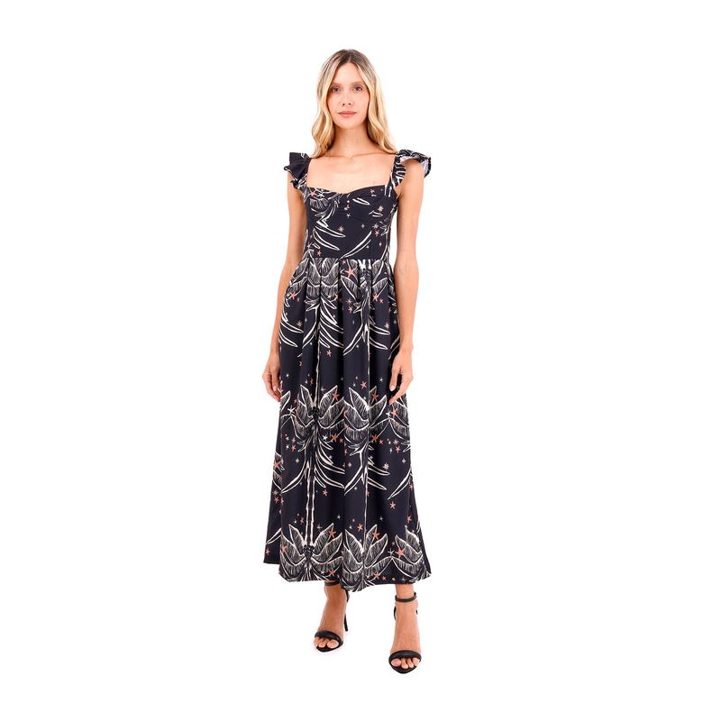 Vestido Largo Flora Palmeras Negro
