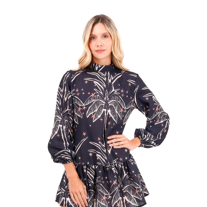 Vestido Corto Cayena Palmeras Negro