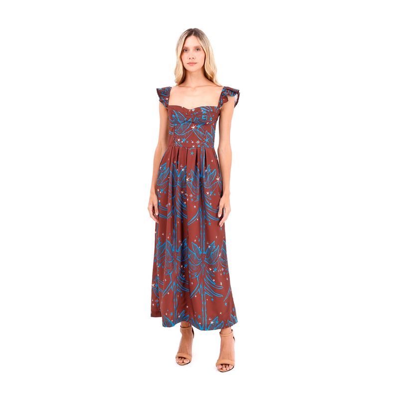Vestido Largo Flora Palmeras Terracota
