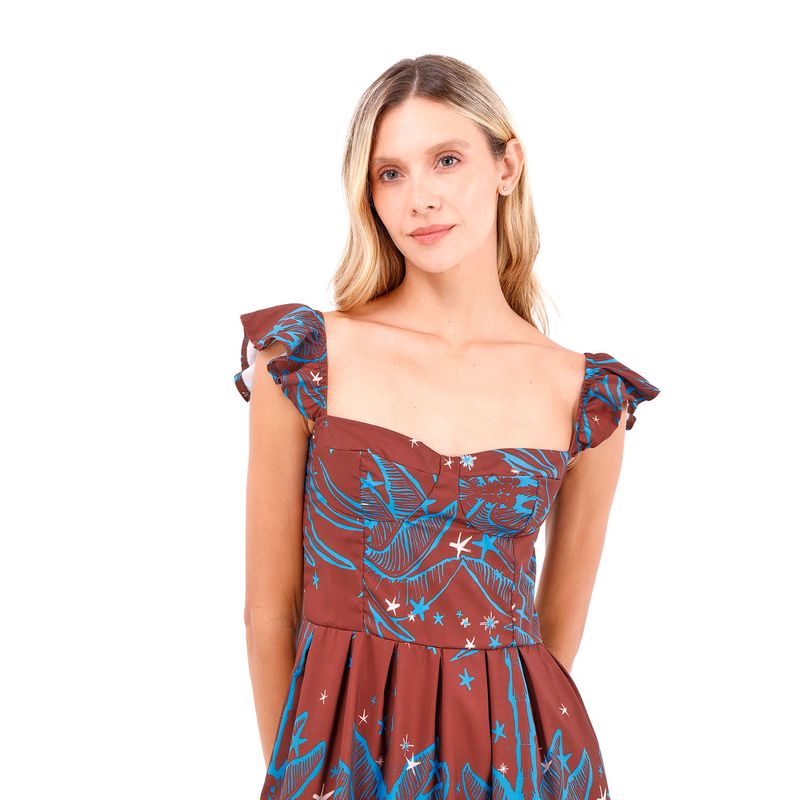 Vestido Largo Flora Palmeras Terracota