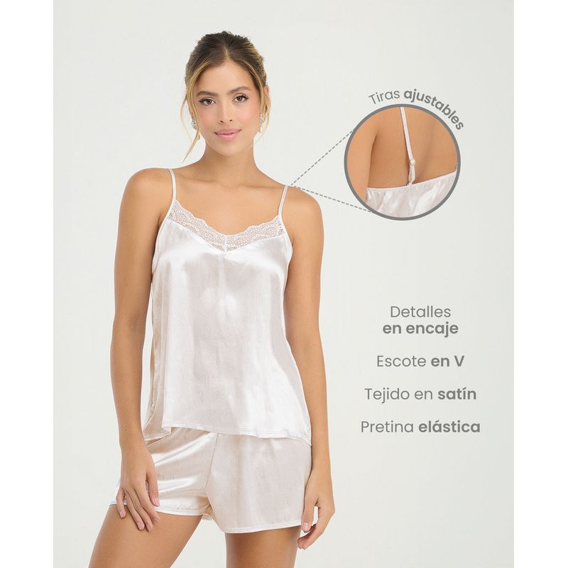 Pijama de Short | Blusa de Tiras Ajustables | Confeccionada en Satín