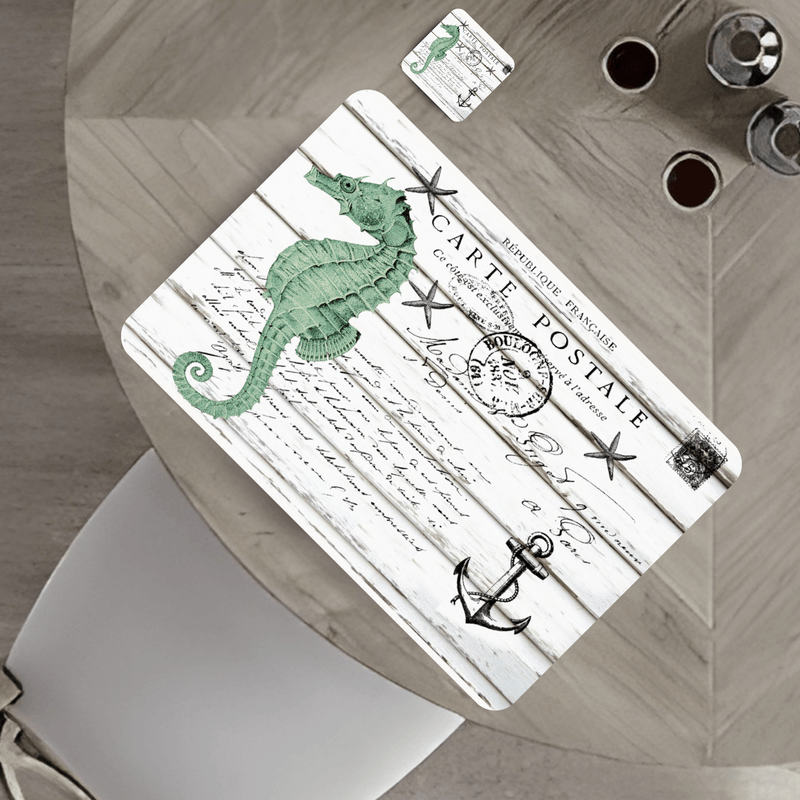 Individuales Reversibles set de 6 rectangular 41*27 cm + 6 Portavasos Caballito Mar