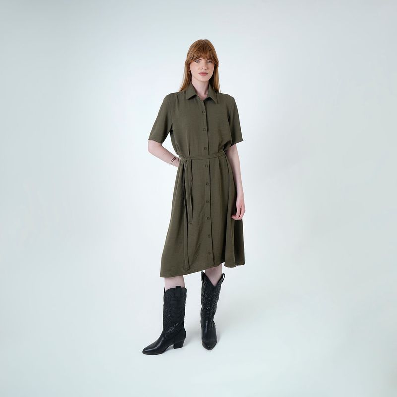 Vestido Cuello Camisero Manga Corta