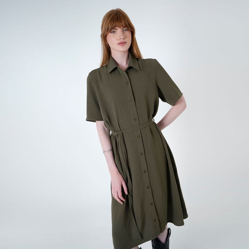 Vestido Cuello Camisero Manga Corta