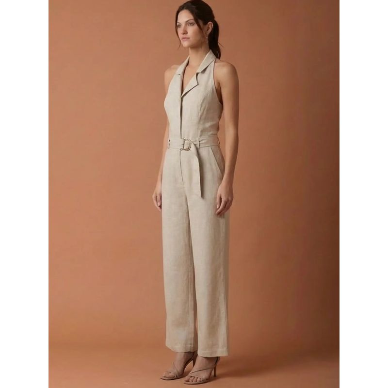 Abstract Long Jumpsuit Natural