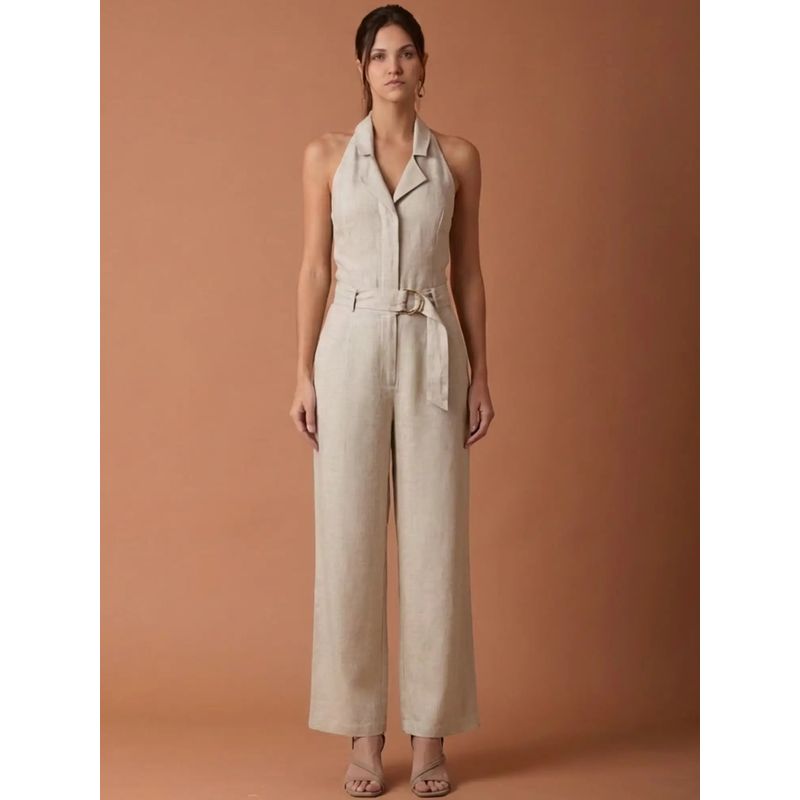 Abstract Long Jumpsuit Natural