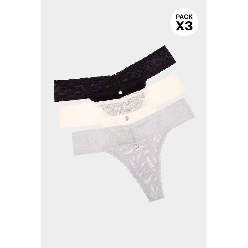 Panty brasilera elaborado en algodón y encaje paquete x3